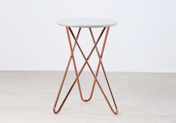 Flair Eibar Side Table Grey and Copper painted Mdf top and metal legs Retro design
