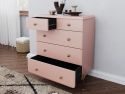 Flair Maddie Chest of Drawers Pink and Brass retro styling mdf construction Pink finish brass handles and legs open drawers