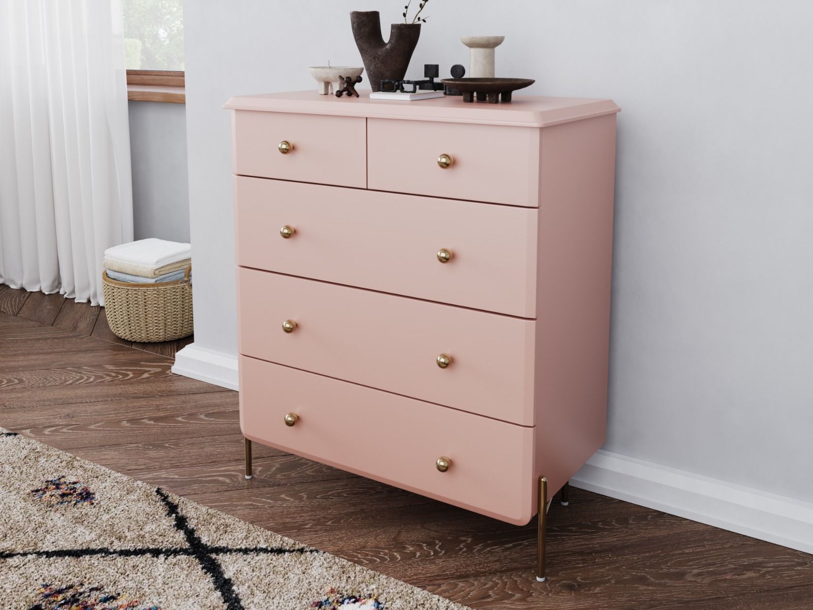 Maddie Chest of Drawers Pink and Brass