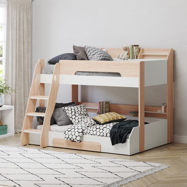 Flair Furnishing Flick Triple Bunk Bed Oak, 3 Bed Bunk With Mattress Included