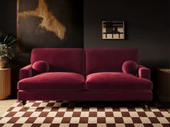 SOLACE+CO Addison 3 Seater Sofa with Caster Legs Burgundy Velvet
