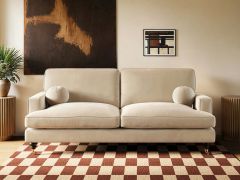 SOLACE+CO Addison 3 Seater Sofa with Caster Legs Beige Velvet