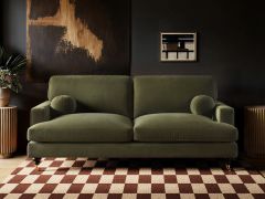 SOLACE+CO Addison 3 Seater Sofa with Caster Legs Khaki Green Velvet