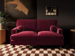 SOLACE+CO Addison 2 Seater Sofa with Caster Legs Burgundy Velvet