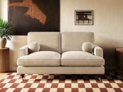 SOLACE+CO Addison 2 Seater Sofa with Caster Legs Beige Velvet