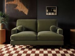 SOLACE+CO Addison 2 Seater Sofa with Caster Legs Khaki Green Velvet