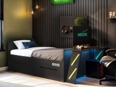 Recoil Alister Gaming Single Bed with Desk Charcoal & Green