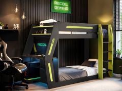 Recoil Alister Gaming Bunk Bed with Desk Charcoal & Green