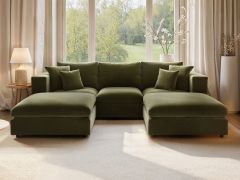 SOLACE+CO Asher U Shape Corner Sofa Bundle Khaki Green Velvet