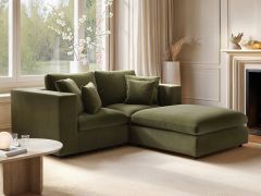 SOLACE+CO Asher 3 Seater Sofa with Reversible Footstool Khaki Green Velvet