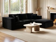 SOLACE+CO Asher 4 Seater Sofa with Reversible Footstool Black Velvet