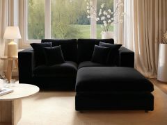 SOLACE+CO Asher 3 Seater Sofa with Reversible Footstool Black Velvet