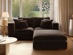 SOLACE+CO Asher 3 Seater Sofa with Reversible Footstool Mocha Velvet