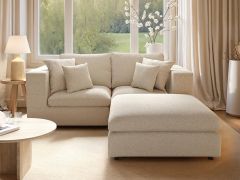 SOLACE+CO Asher 3 Seater Sofa with Reversible Footstool Beige Boucle