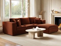 SOLACE+CO Asher 4 Seater Sofa with Reversible Footstool Burnt Orange Chenille