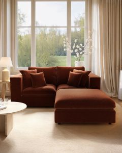 SOLACE+CO Asher 3 Seater Sofa with Reversible Footstool Burnt Orange Chenille