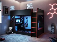 Recoil Shuttle High Sleeper Pod Bed Gaming Desk Bed with drawers and clothes hanging rail Black