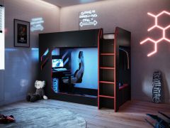 Recoil Shuttle High Sleeper Pod Bed Gaming Desk Bed with drawers and clothes hanging rail Black