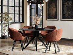 SOLACE+CO Emil Round Mottled Glass Dining Table with Vito Chairs Set of 4