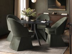 SOLACE+CO Emil Round Mottled Glass Dining Table with Aiko Chairs Set of 4