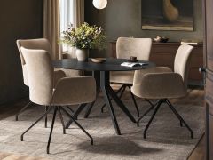 SOLACE+CO Emil Round Mottled Glass Dining Table with Kora Chairs Set of 4
