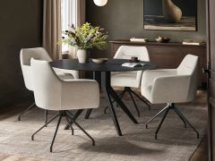 SOLACE+CO Emil Round Mottled Glass Dining Table with Isla Chairs Set of 4
