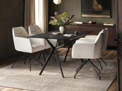 SOLACE+CO Emil Mottled Glass Dining Table with Isla Chairs Set