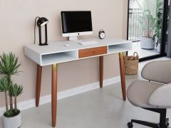 Flair Edelweiss Desk Walnut & White with Brass Accents (120x50)