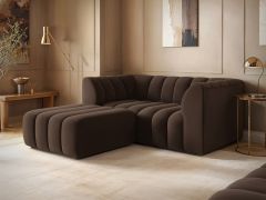 SOLACE+CO Halle Channel Tufted 2 Seater Sofa with Footstool Brown Velvet