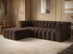 SOLACE+CO Halle Channel Tufted 3 Seater Sofa with Footstool Velvet Brown