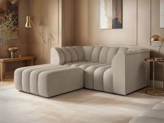 SOLACE+CO Halle Channel Tufted 2 Seater Sofa with Footstool Beige Chenille