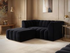 SOLACE+CO Halle Channel Tufted 2 Seater Sofa with Footstool Black Velvet