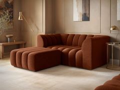 SOLACE+CO Halle Channel Tufted 2 Seater Sofa with Footstool Burnt Orange Chenille