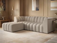 SOLACE+CO Halle Channel Tufted 3 Seater Sofa with Footstool Beige Chenille