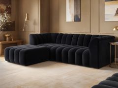 SOLACE+CO Halle Channel Tufted 3 Seater Sofa with Footstool Velvet Black