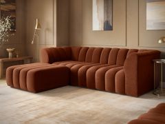 SOLACE+CO Halle Channel Tufted 3 Seater Sofa with Footstool Burnt Orange Chenille