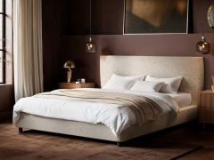 SOLACE+CO Luciana Upholstered Platform Bed Cream Chenille