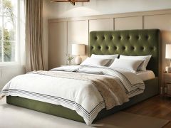 Flair Marley Buttoned Headboard Ottoman Bed Green Velvet