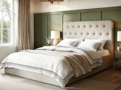 Flair Marley Buttoned Headboard Ottoman Bed Beige Linen