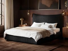 SOLACE+CO Miller Curved Headboard Bed Black Chenille