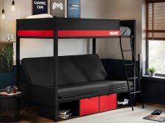 Recoil Nova Storage Gaming Metal Bunk with Futon Black & Red