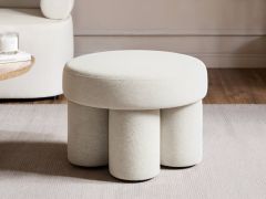SOLACE+CO Ferro Low Round Pouffe Beige Sherpa Fleece