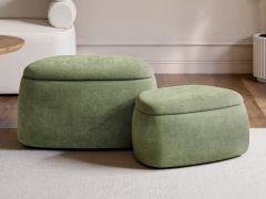 SOLACE+CO Zuri Storage Pouffe Set Green Chenille
