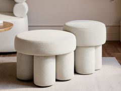 SOLACE+CO Ferro Round Pouffe Set Beige Sherpa Fleece
