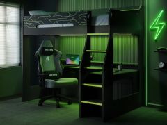 Recoil Vivid high sleeper gaming bed with desk and shelves
