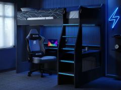 Recoil Ultimate Neon Gaming High Sleeper with Desk Charcoal & Blue