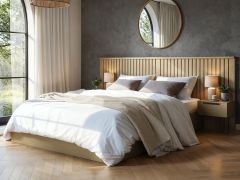 SOLACE+CO Taylor Hotel Ottoman Bed with Side Tables Light Wood