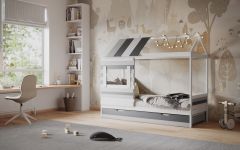 Flair White and Grey Woodland House Bed With Trundle