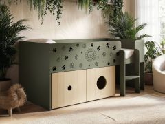  Flair Zaiden mid sleeper bed with lion and paw print design, built-in toy storage cabinets and steps
