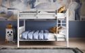 Tetrad small double bunk bed white grey solid wooden pine safety with side stepped ladder